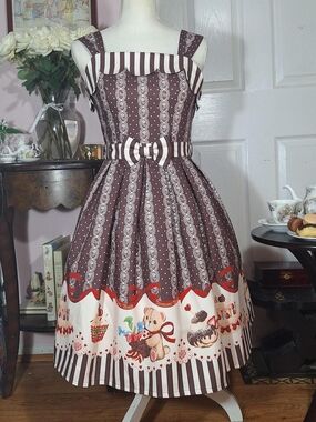 Innocent World Brown Stripe Storybook Print JSK | Classic Lolita